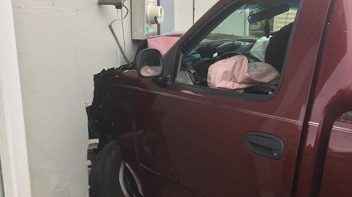 A pickup truck slammed into a North Port home on Friday afternoon, police said.