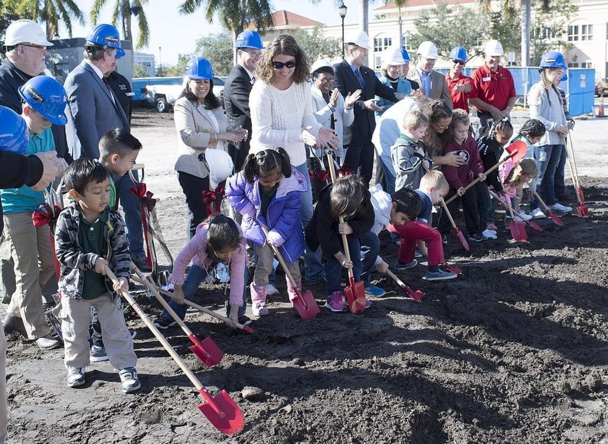 Pre-schoolers help as the South Florida Museum officially breaks ground on the first phase of a $12 million expansion on Tuesday.