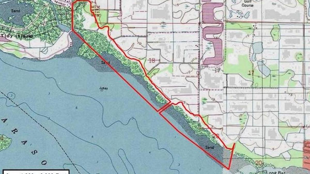 From page 35 of Long Bar Pointe, LLLP’s mitigation bank prospectus to the the Army Corps of Engineers, the outline shows the proposed mitigation bank boundary, which is adjacent to developer Carlos Beruff’s Aqua by the Bay proposed development.