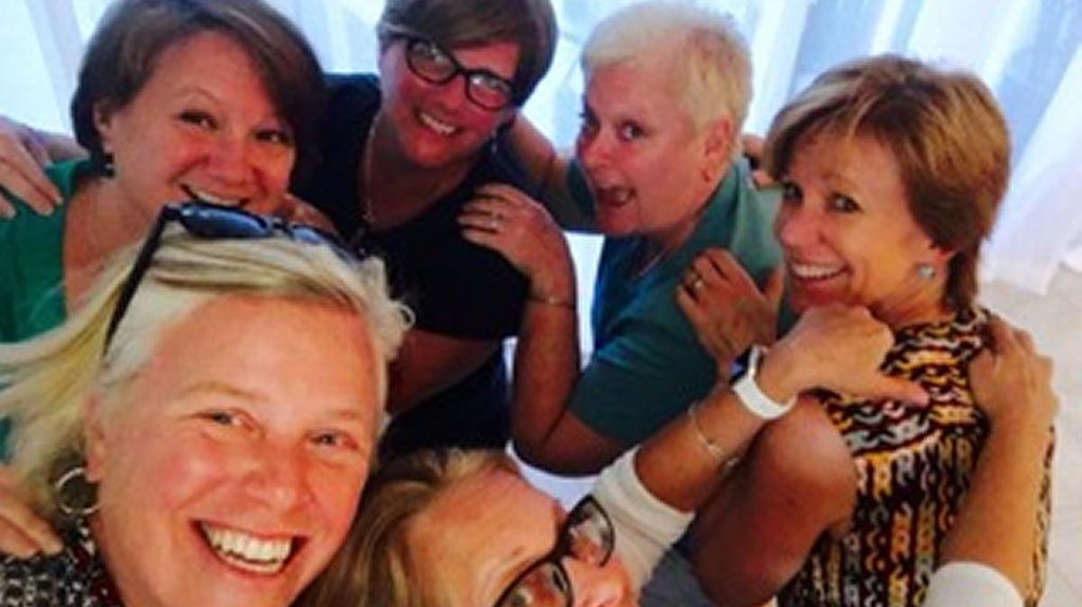 Clockwise from far left, Julie Rothfeld, Trudi Diamant, Jane Trinci, Patty Virgilio, Jean Gurucharri and Patti Tibbetts take a break during one of their U.S. Route 66 planning sessions.