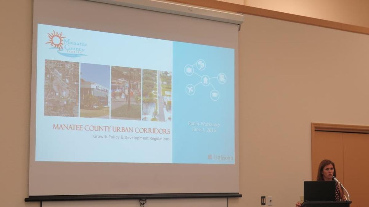 Lisa Barrett, Manatee County planning manager, speaks Wednesday during the public workshop on the proposed land development code changes.