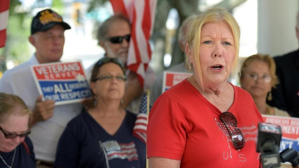 Barbara Hemingway speaks as part of a coalition representing groups that gathered and held a press conference in August regarding their wish to have the Confederate monument restored to it's place at the historic courthouse. Hemingway has filed to run for the County Commission District 6 At-Large seat, currently held by Commissioner Carol Whitmore.