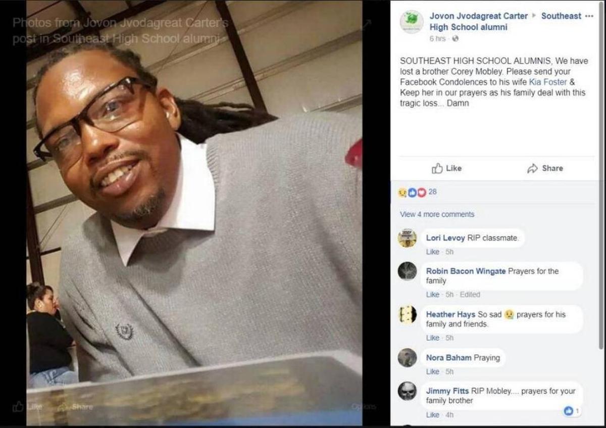 A Facebook group of Southeast High School alumni share a photo and the news of Corey Mobley’s death.