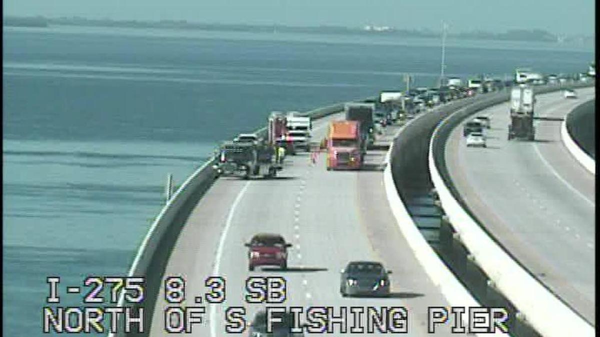 A car fire Monday morning limited southbound traffic on the Sunshine Skyway to one lane.