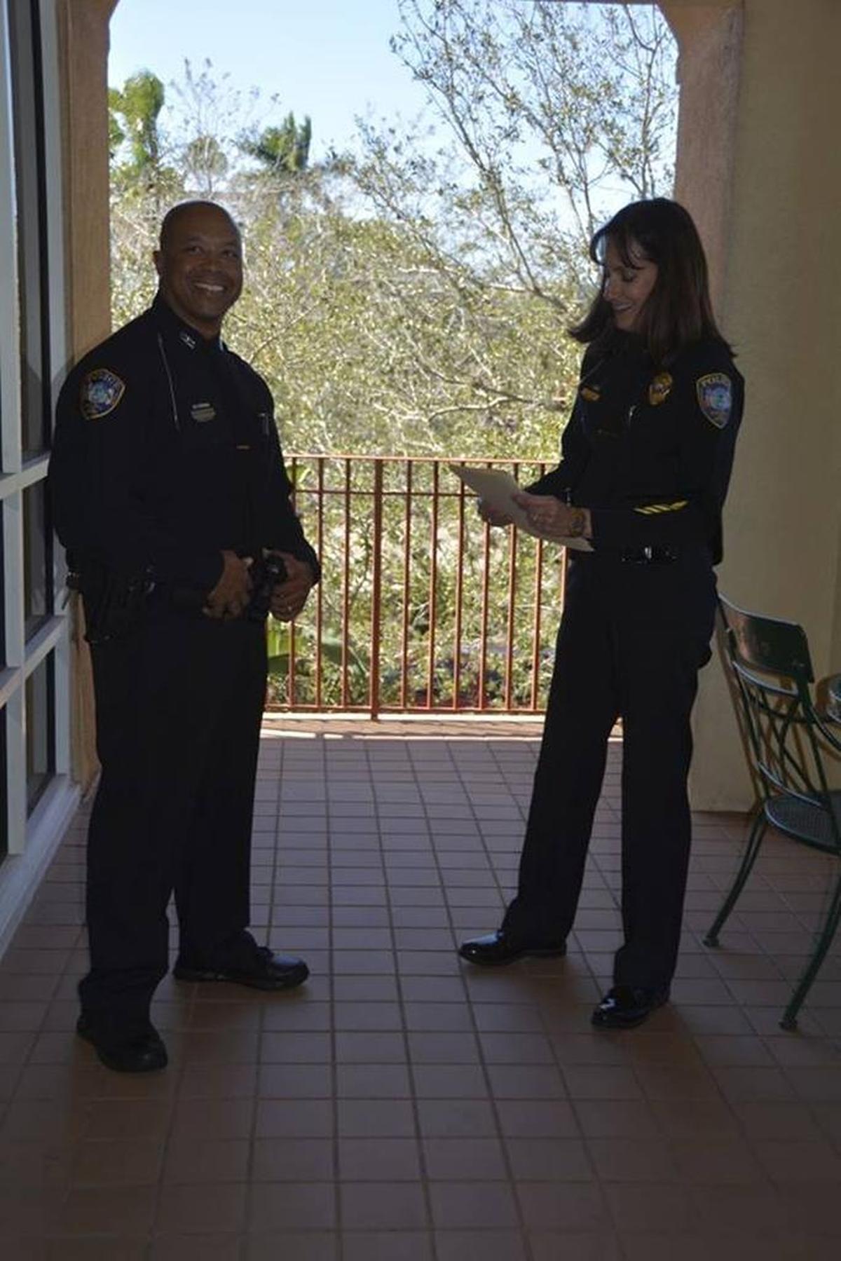Bradenton police Officer Gregory Pryor and Police Chief Melanie Bevan.