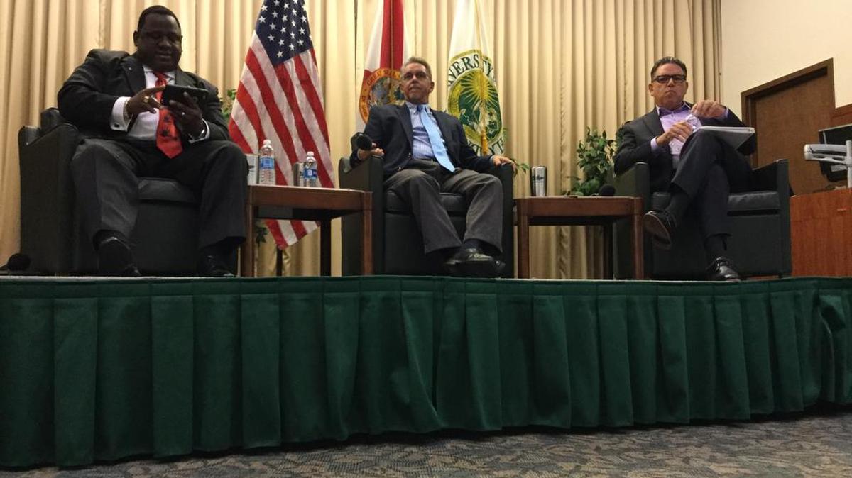 Democratic candidates Wengay Newton, Dan Fiorini and Christopher “C.J.” Czaia for the Florida State House District 70 race battled it out on stage in Sarasota Tuesday afternoon.