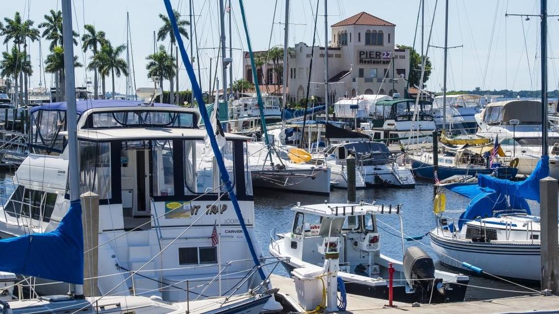Boats float in the water at Twin Dolphin Marina on a sunny Thursday afternoon in downtown Bradenton.