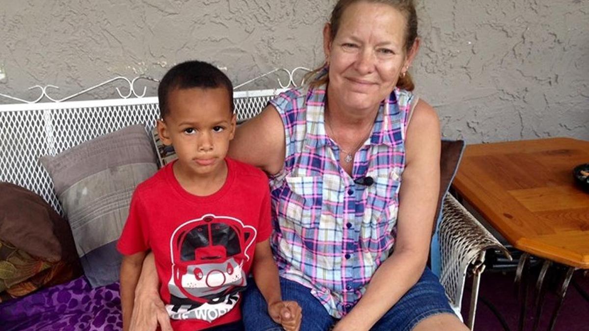 Five-year-old Jordan Williams, seen with his mother’s aunt, Beva Thiem, was struck by a car Wednesday while crossing a busy Tampa street with his mother and younger brother. Jordan was released from the hospital Thursday morning, while his mother and brother remain hospitalized.
