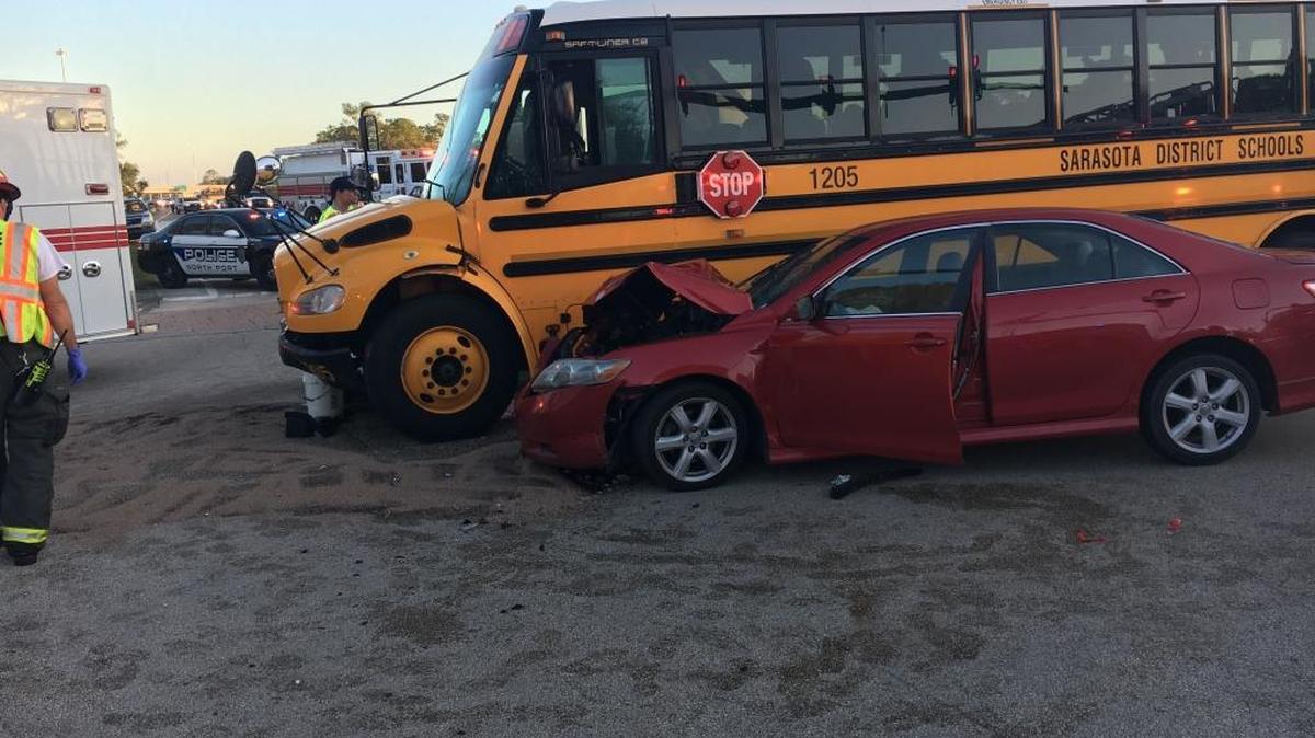 A bus headed to North Port High School had about 20 students on board when it was involved in a crash around 7 a.m. Wednesday at Toledo Blade Boulevard and Cranberry Boulevard. Six people were injured in the crash.