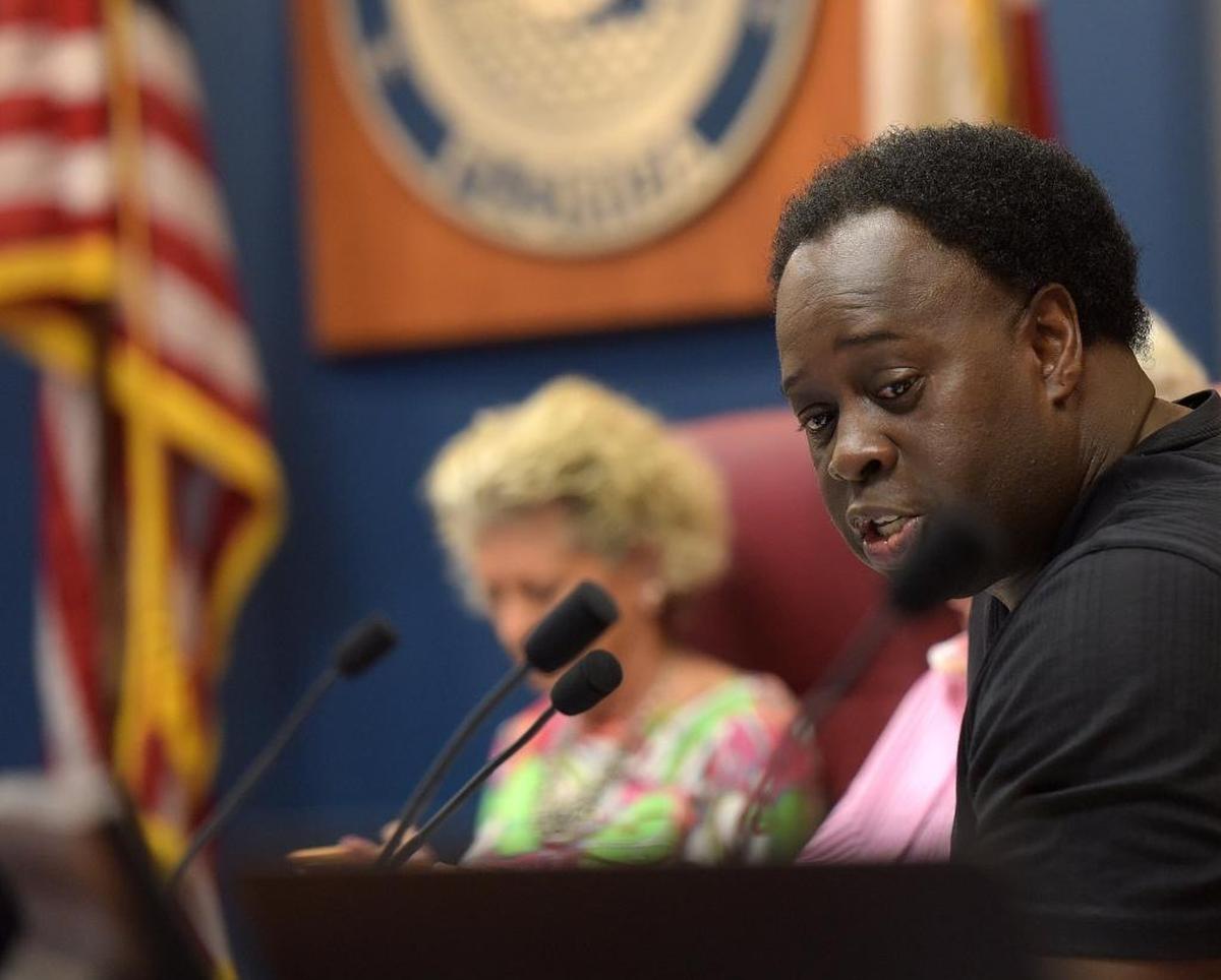 Manatee County Commissioner Charles Smith addresses the room during a special meeting Friday to discuss security ahead of the planned march and protests on Monday.