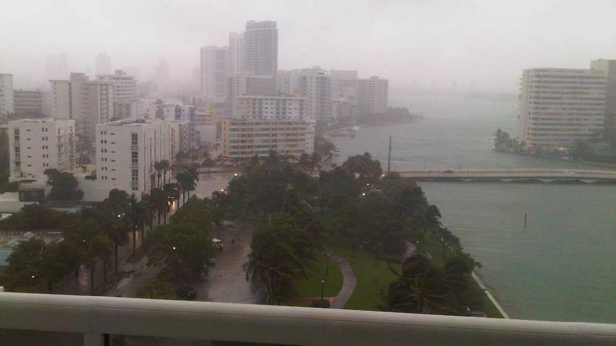 A storm lashes Miami Beach in 2012.