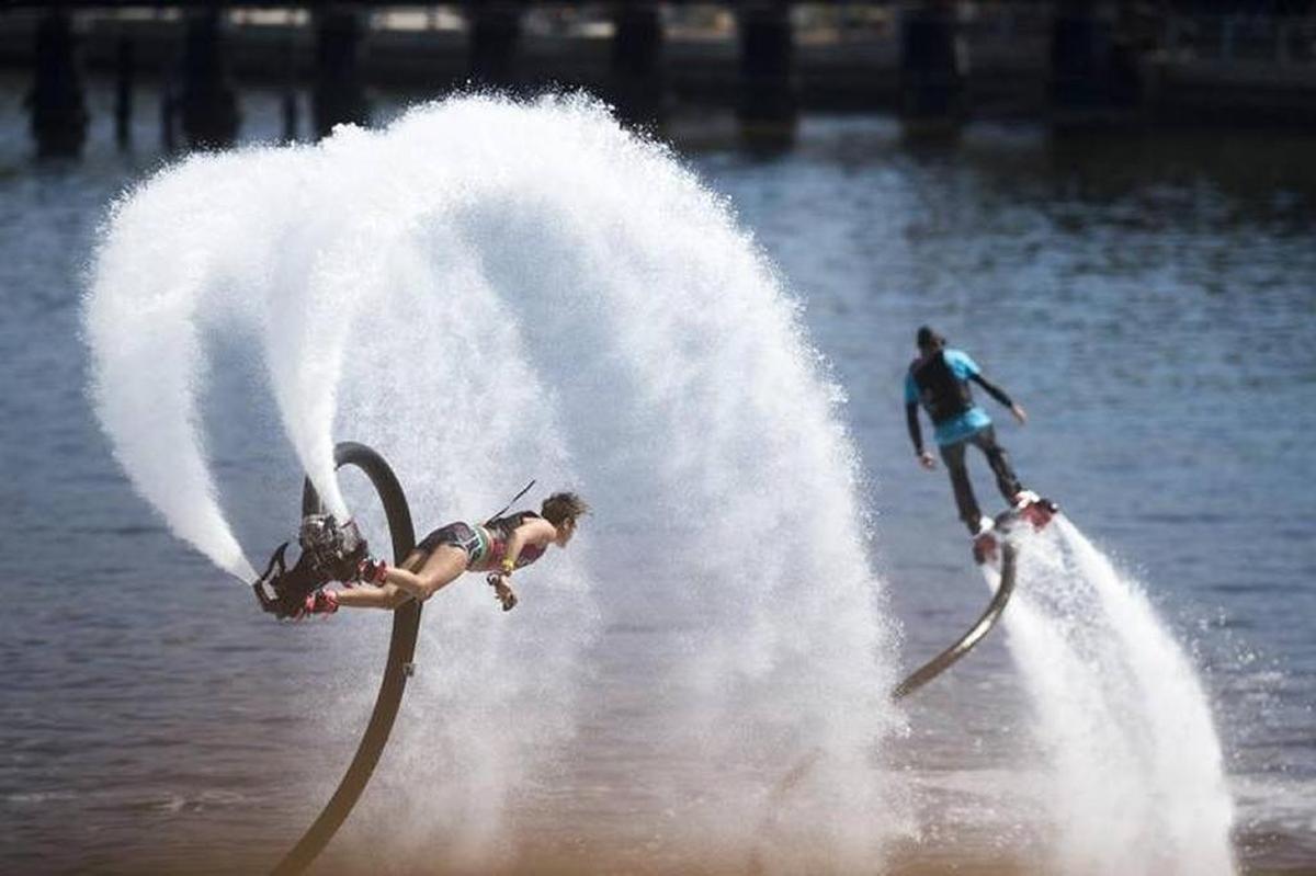 Flyboarders entertain the crowd at the 2017 Bradenton Area River Regatta. They will return in 2018 to perform spectacular tricks.