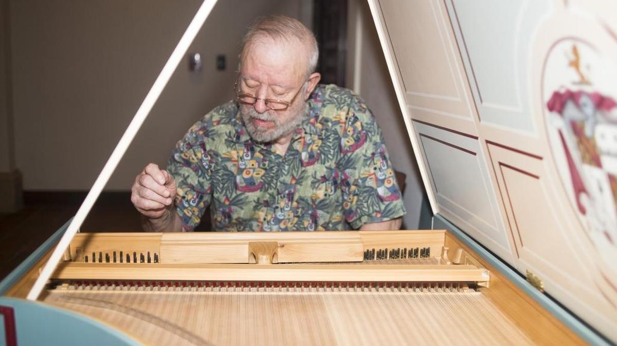 Robert Brooke tunes his homemade harpsichord on Tuesday afternoon, February 28, 2017 at the Christ Church in Bradenton. Brooke has been making harpsichords since 1967, and brought in four instruments to the Christ Church for a concert on Sunday.