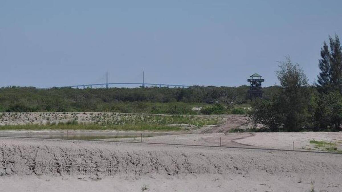 The Robinson Preserve observation tower and the Sunshine Skyway bridge can be seen from the Robinson Preserve expansion, in this photo from May 2016. Work on the 150-acre Robinson Preserve expansion is well underway.