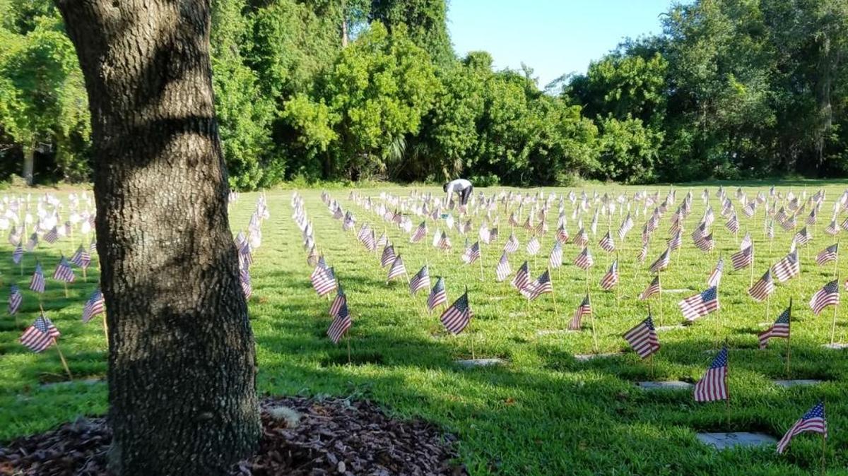 Rows of American flags at the Bay Pines National Cemetery in Pinellas County on Memorial Day.