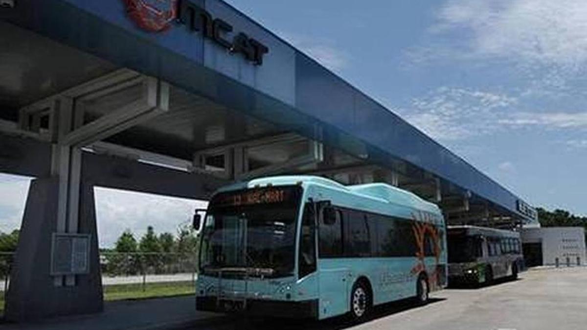Manatee County transit buses pull into the MCAT Palmetto Station.