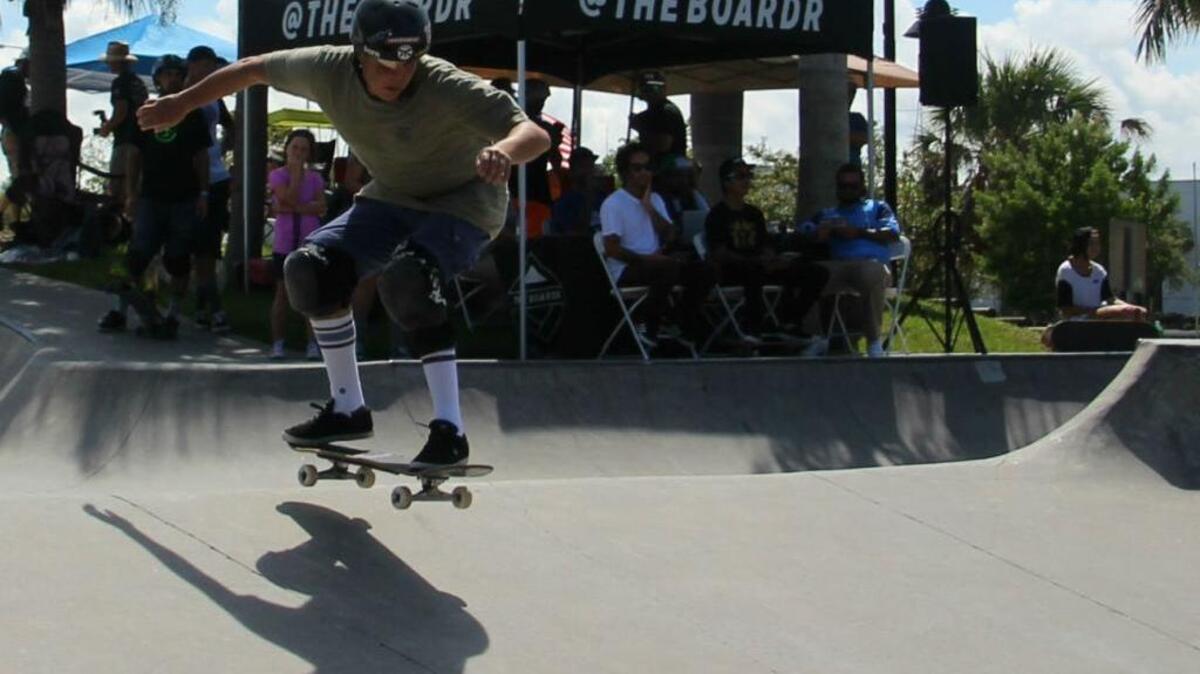 Mike Rogers, a two-time cancer survivor, took part in the Grind for Life skateboard tournament in Bradenton this weekend.