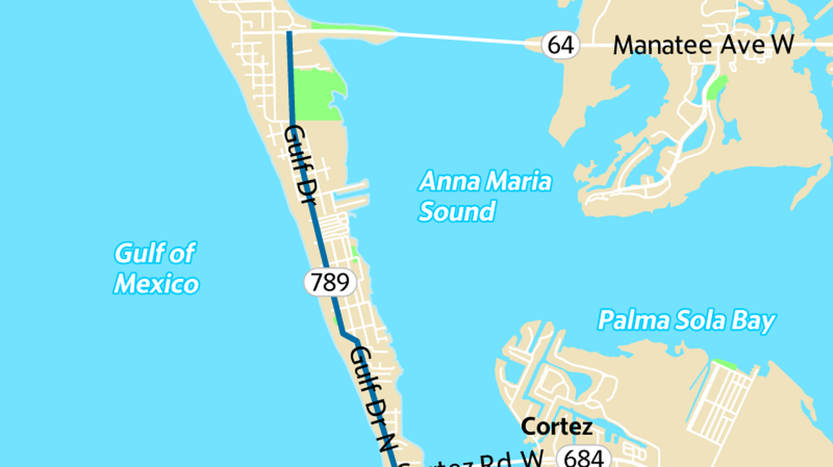 The blue line follows the general area of the major utility project to replace old pipes on Anna Maria Island this fall.