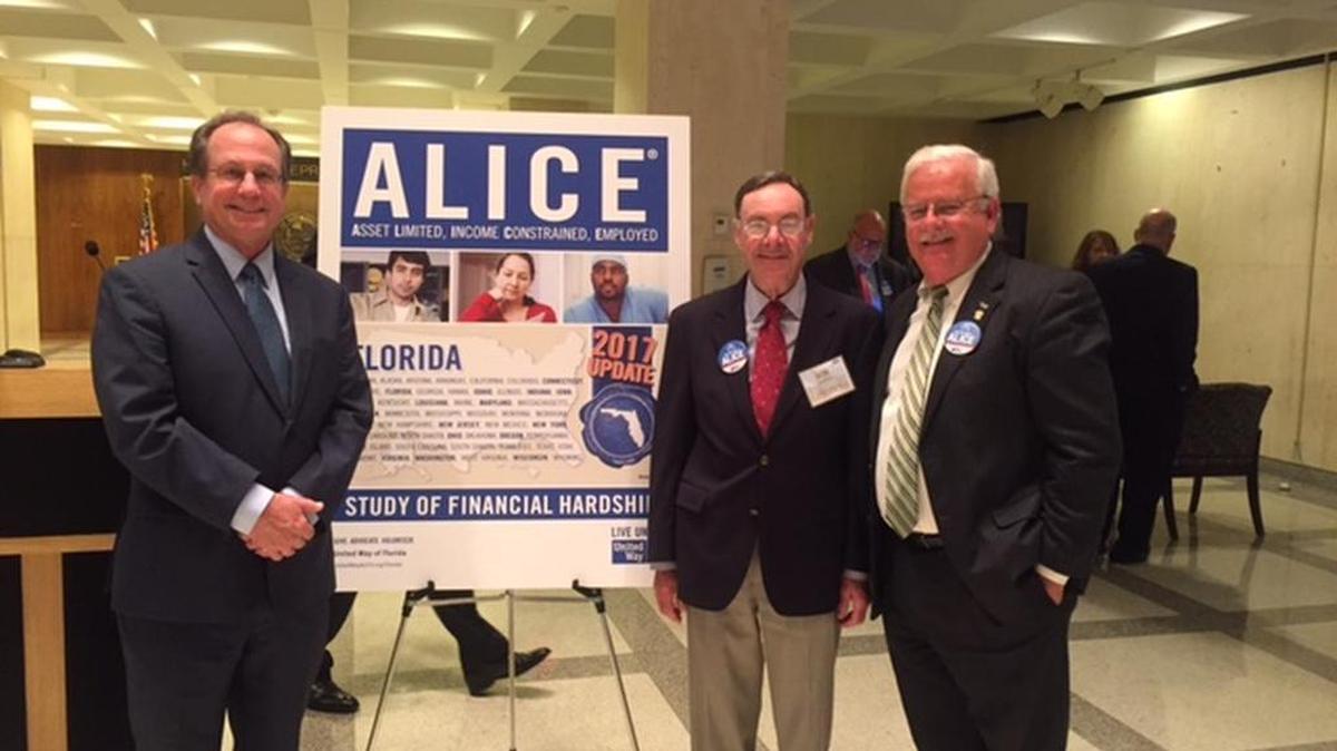 United Way of Florida president Ted Granger, Board member Bob Thompson, and United Way of Manatee County President Phillip Brown with the ALICE report.