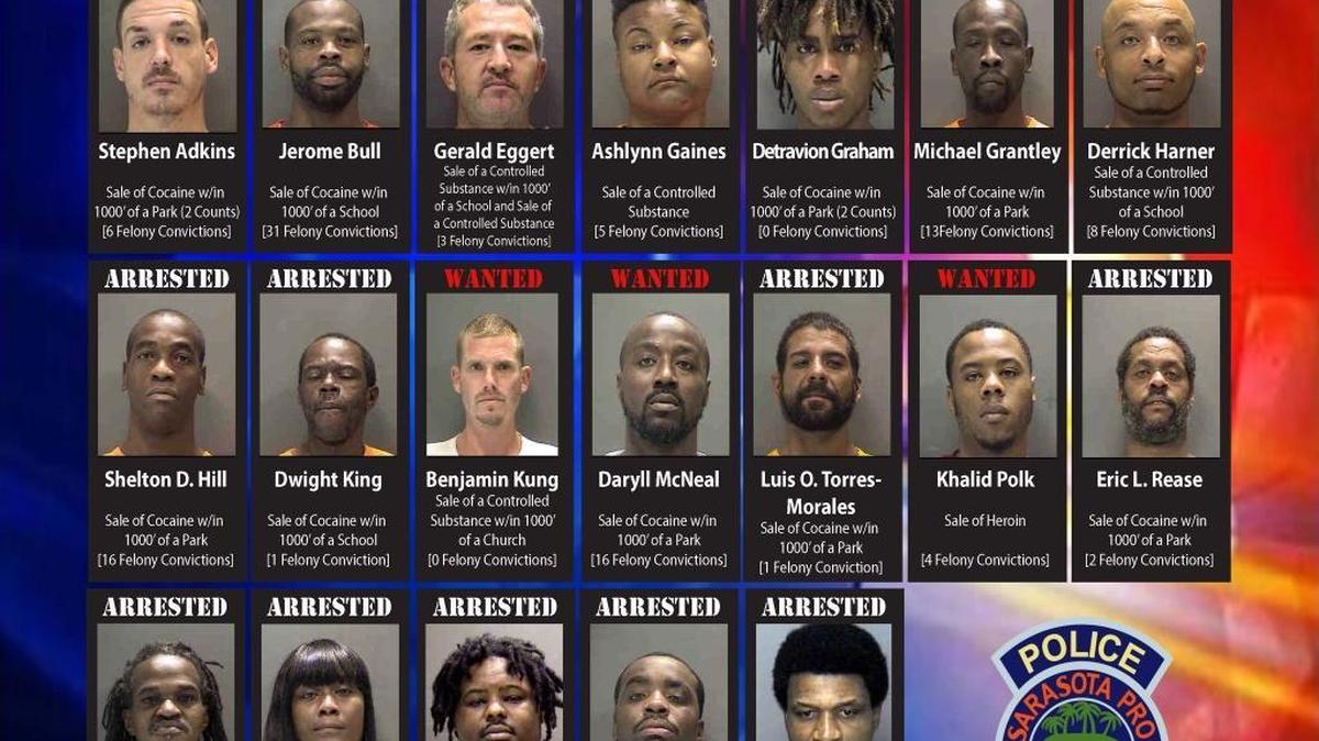 Chief Bernadette DiPino announced that 20 people have been charged with drug trafficking in Sarasota.