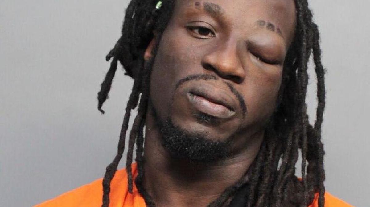 Junior Savoir, 36, was arrested by Miami Beach police after elbowing a cop in the head, police said. Police said a Taser had little affect on Savoir who ended up with a swollen left eye.