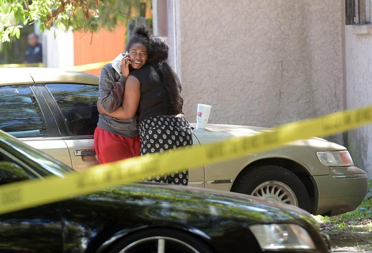 People react emotionally at the scene where two people were shot in East Bradenton, according to the Bradenton Police Department. Neither victim has died but one is reported to be in critical condition.