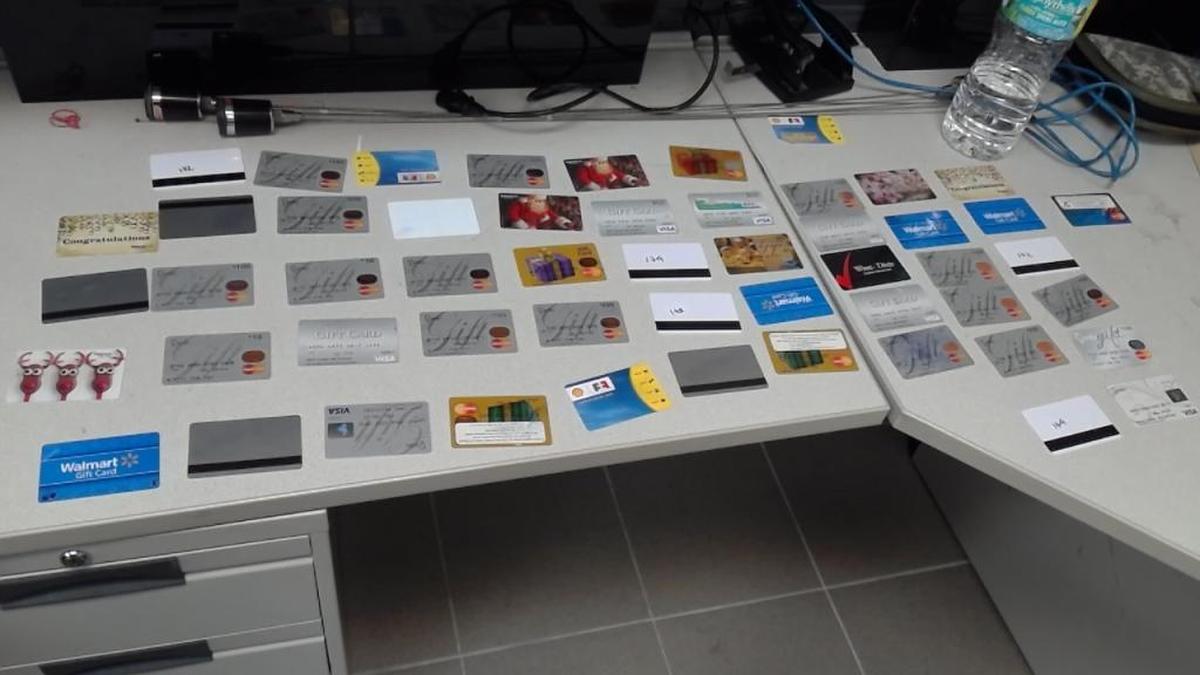 Gift cards found inside the Ford Expedition driven by Yoelyks Cardoso, who was arrested in a suspected “fuel bladder” vehicle in December. The cars are suspected of being encoded with stolen credit-card numbers.
