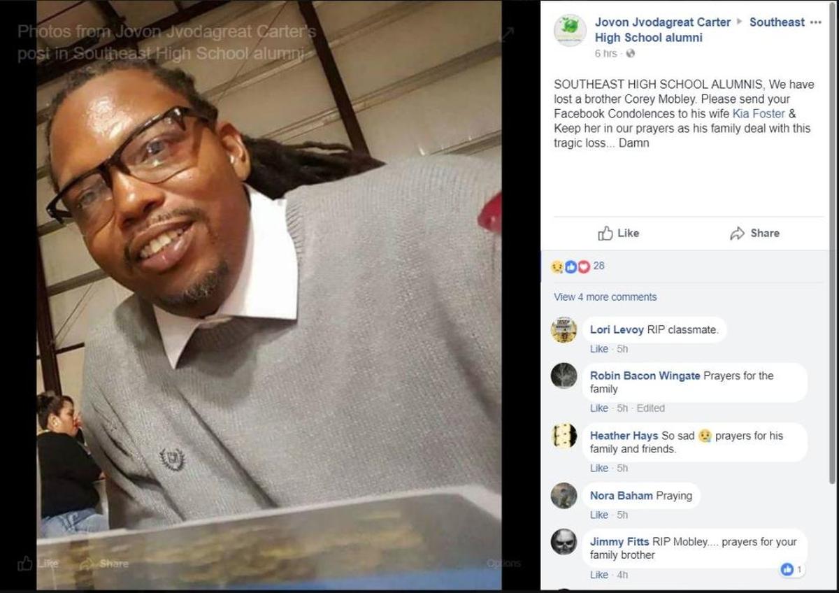 A Facebook group of Southeast High School alumni share a photo and the news of Corey Mobley’s death.