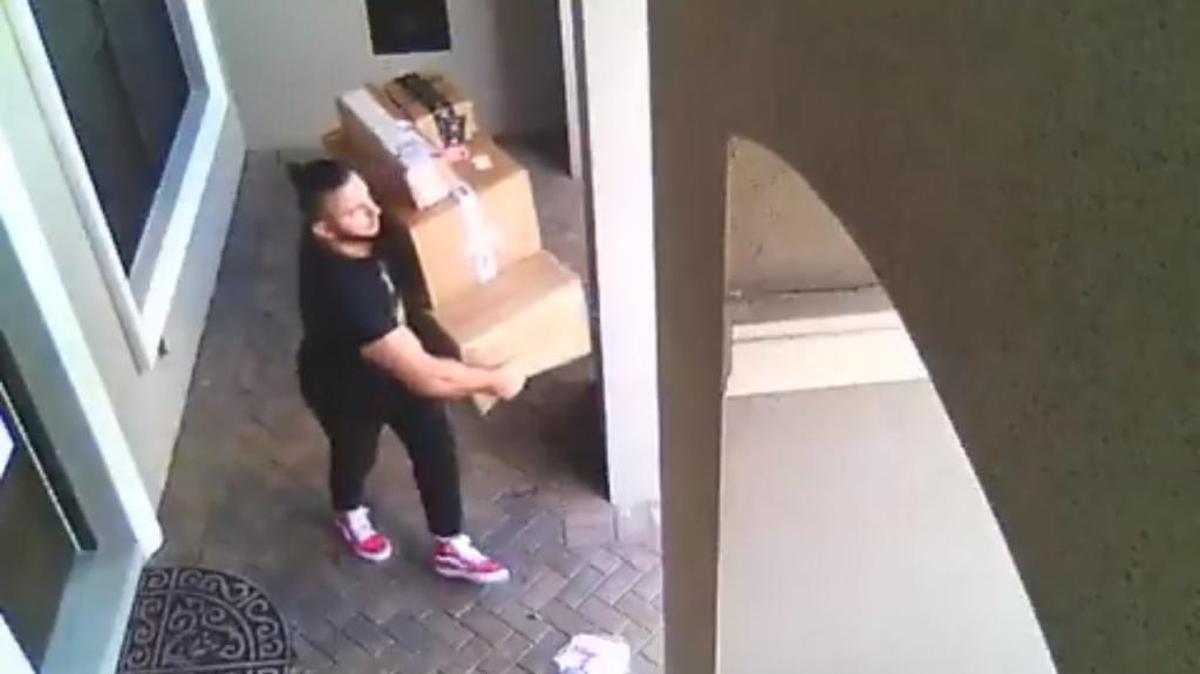 Clearwater police need help in catching this Florida man, seen in surveillance video, as he walks off with packages from a front porch. He’s dubbed the Man Bun Bandit for his hair style.