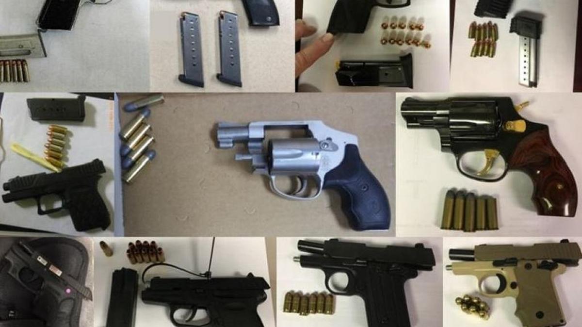 Firearms seized by Transportation Security Administration officers at airport security checkpoints.