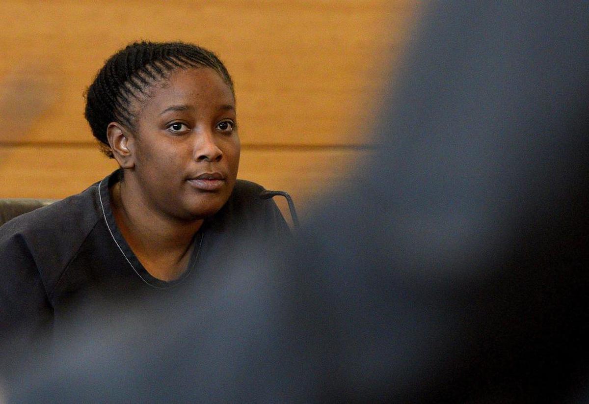 Tronesh Ackerman testifies at the sentencing hearing of Eric “Kiwi” Neri Jr., found guilty in April of murdering Ackerman’s 10-month-old baby, Tariah White. Neri was sentenced to life in prison.