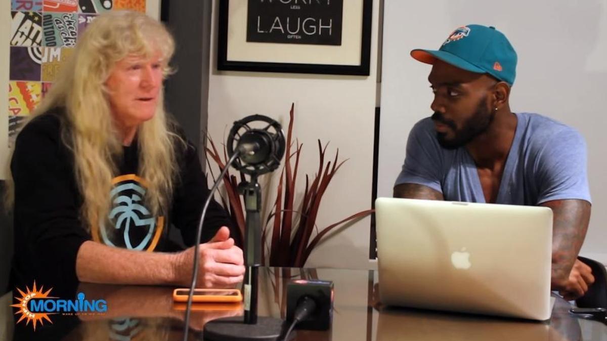 Former cocaine smuggler Michael “Mickey” Munday being interviewed by host Fray in 2015 for the website Hip Hop Morning.