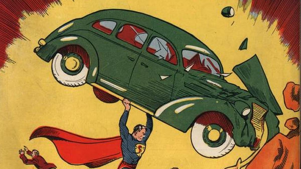 A photo of the rare 1938 Action Comics No. 1, which features the first appearance of Superman.