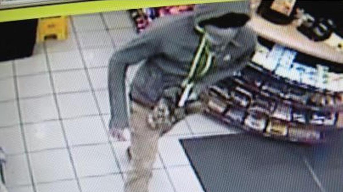 Deputies are searching for a man they say robbed a Gibsonton gas station with a silver handgun Wednesday morning and then fled on a bicycle.