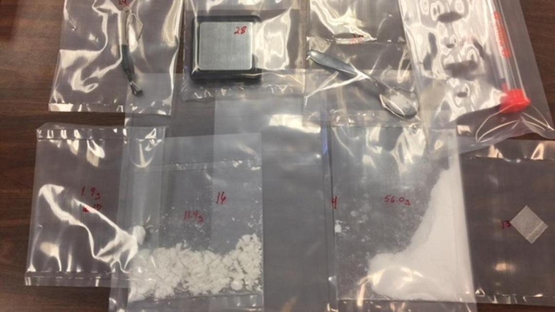 The recovered drugs and paraphernalia found at Michael Sandusky’s home in Sarasota after a search warrant.