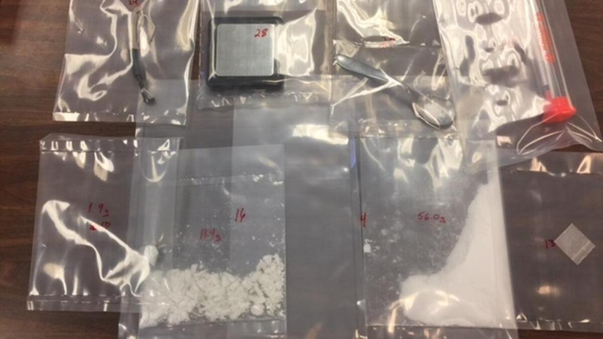 The recovered drugs and paraphernalia found at Michael Sandusky’s home in Sarasota after a search warrant.