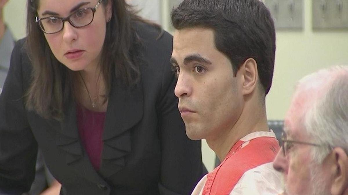 Adam Matos, sitting in stripped jail garb in a Pasco County courtroom, was sentenced to four life terms in prison for his first-degree murder convictions in the August 2014 deaths of his former girlfriend Megan Brown, her new boyfriend Nicholas Leonard, and Brown’s parents, Greg and Margaret.