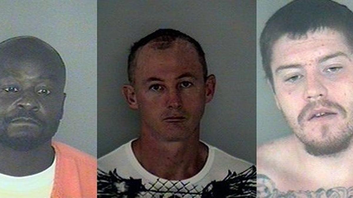 The Wakulla County Sheriff’s Office is searching for these three inmates — Joel Cooper (left), Donald Cotterman (middle) and Casey Brandon (right) — after they escaped from the county jail early Friday morning.