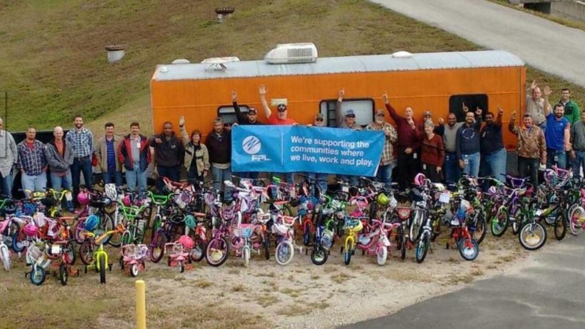 Workers and contractors at FPL's Parrish power plant donated 70 bicycles to local children.