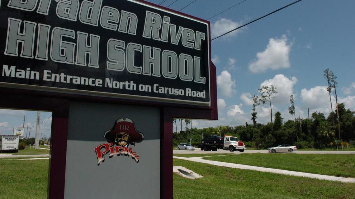 A file photo of the entrance of Braden River High School.