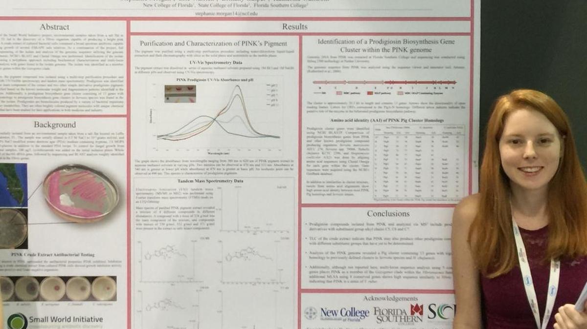 Stephanie Morgan, a State College of Florida and New College of Florida graduate , received the Best in Session Student Poster award at the Small World Initiative Annual Symposium, part of the American Society for Microbiology’s annual meeting.