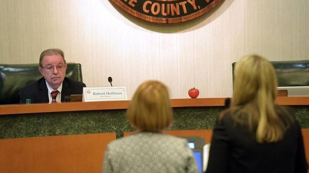 Special magistrate Robert Hoffman hears testimony on the impasse between the Manatee County School District and its teachers union during a special hearing on Jan. 25. Hoffman just released his recommendation, which sides with the union on the major issues.
