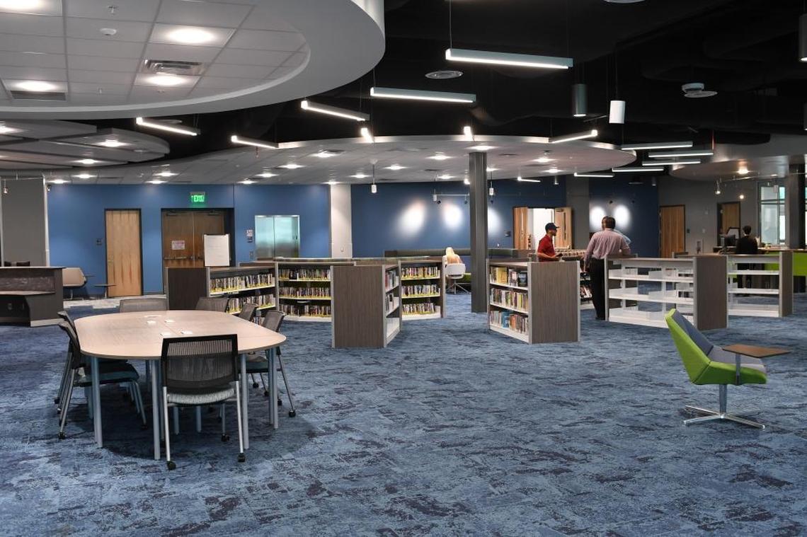 The interior of the new library at State College of Florida's book brigade event Monday.