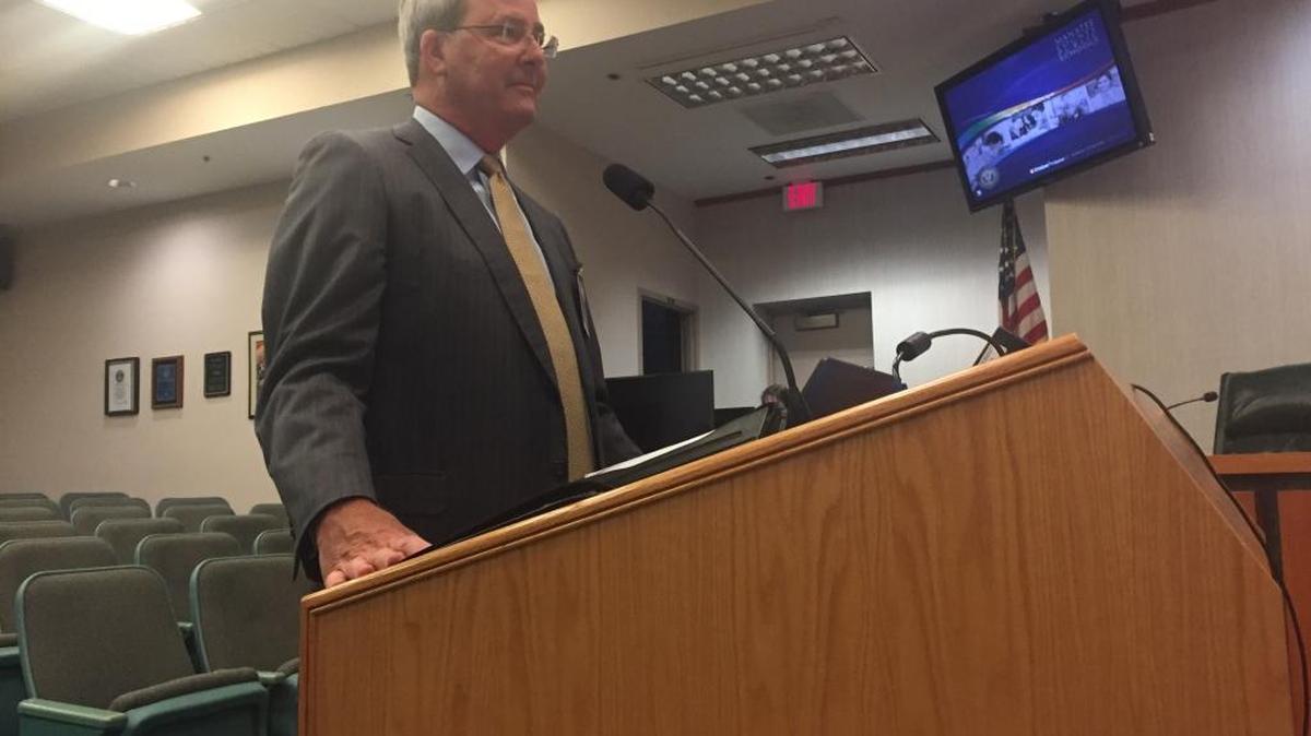 Byron Shinn, of Shinn & Co., speaks to members of the School District of Manatee County’s Audit Committee during a Thursday afternoon meeting.