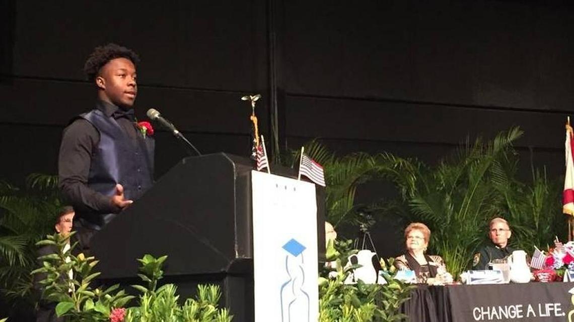 Take Stock in Children Scholar Kevin Townsend addresses roughly 800 attendees of the organization’s annual Leadership Prayer Breakfast in January. Townsend said the power of mentoring and a college scholarship had changed his outlook on life. “Without this village of supporters, I wouldn’t have realized my potential,” he said.