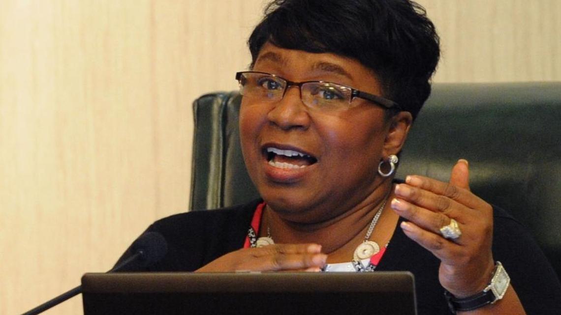 Superintendent Diana Greene makes a comment as the 2016-17 budget expenditures and revenues are presented to the school board during a recent workshop at the School Support Center in Bradenton.