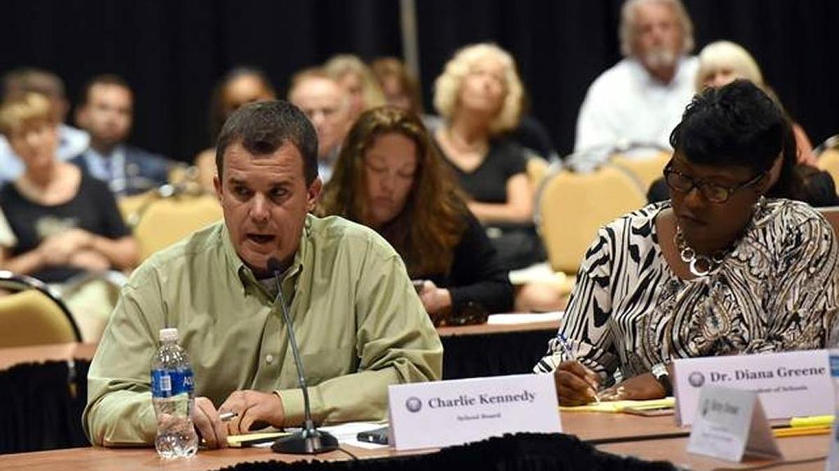 In this file photo, Charlie Kennedy and Dr. Diana Greene of the Manatee County School Board participated in a joint meeting of the school board and county commission members to discuss an infrastructure sales tax referendum.