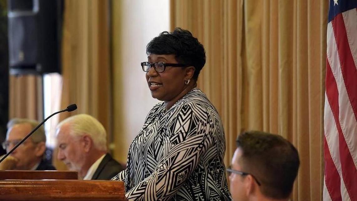In this file photo, Superintendent Diana Greene addresses a crowd attending the Manatee Tiger Bay Club's at Pier 22. The auditor general reported only 9 findings in its 3-year audit of the district, a sharp decrease from the 42 findings in 2014.
