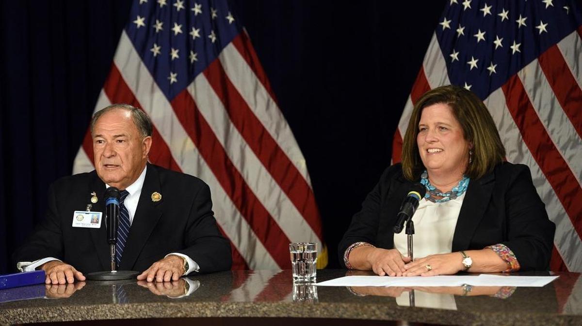 In this file photo, incumbent Dave Miner and challenger Misty Servia face off in the Bradenton Herald forum for the District 3 school board seat.
