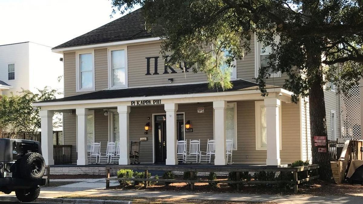 The Pi Kappa Phi fraternity house where a 20-year-old pledge died is seen near Florida State University in Tallahassee, Fla., Tuesday, Nov. 7, 2017. FSU President John Thrasher and Florida International University President Mark Rosenberg have both called for more accountability following bad behavior in their Greek systems.